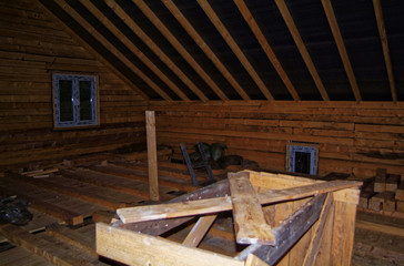 Fototapeta na wymiar renovation on the second floor in a wooden farmhouse