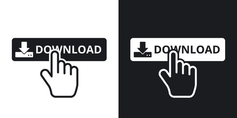 Vector download button. Two-tone version on black and white background
