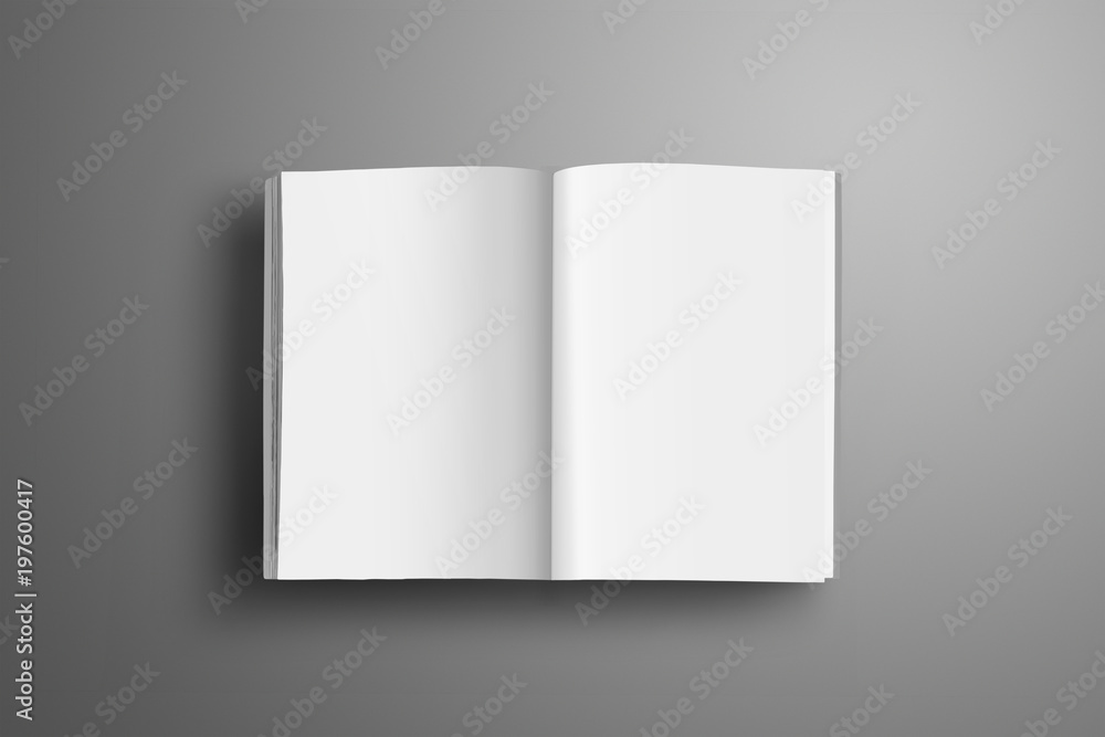 Poster universal blank opened a4, (a5) brochure with soft realistic shadows isolated on gray background. to
