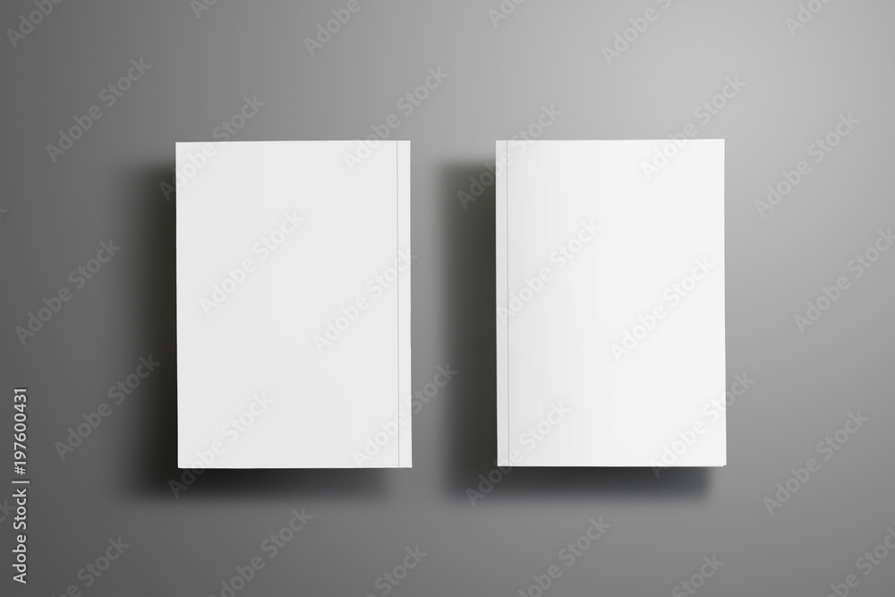 Aufkleber two elegant blank closed a4, (a5) brochures with soft realistic shadows isolated on gray background.
