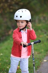A boy in a helmet