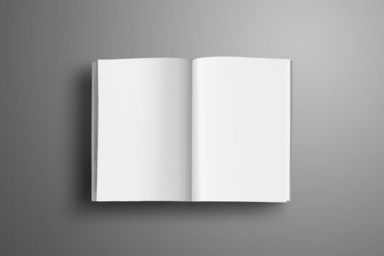 Universal blank opened A4, (A5) brochure with soft realistic shadows isolated on gray background. Top of view.