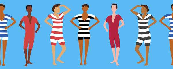 Fototapeta na wymiar men in bathing suits.horizontal seamless pattern