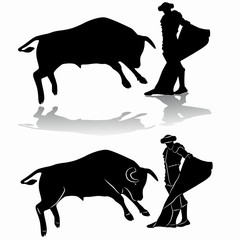 silhouette of matador and bull , vector draw