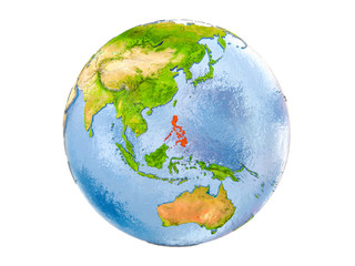 Philippines on globe isolated