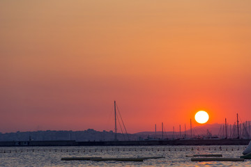 sunset over Athens, sunset over the sea, Greece
