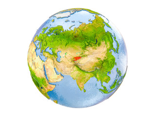 Kyrgyzstan on globe isolated
