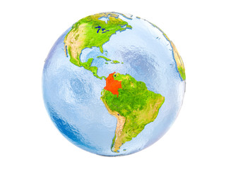 Colombia on globe isolated