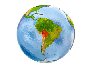 Bolivia on globe isolated