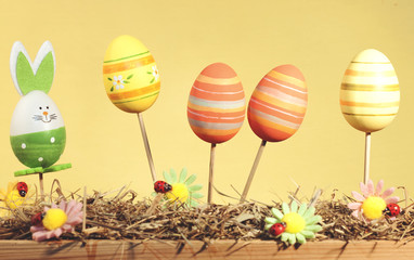 Decorative easter decorations on a stick, Happy Easter