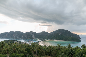beautiful scenic view of green plants and cloudy sky, phi phi islands