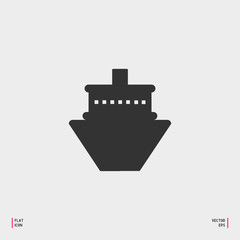 Ship icon flat black pictogram on grey background symbol