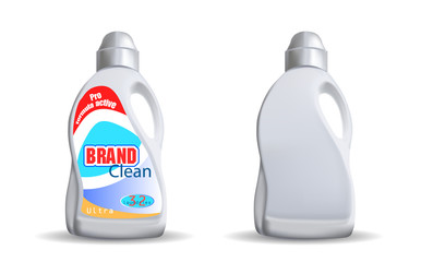 Household chemicals blank plastic bottles with handle and bent tip realistic vector isolated.