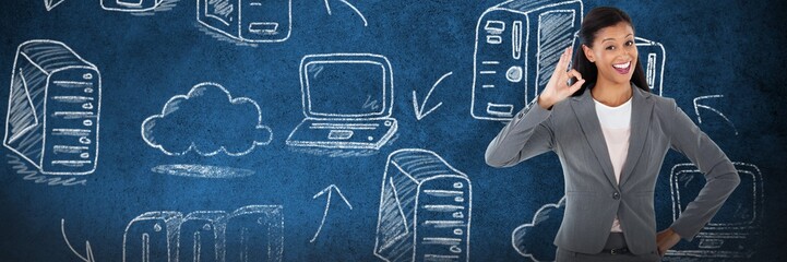 Composite image of businesswoman gesturing okay hand sign