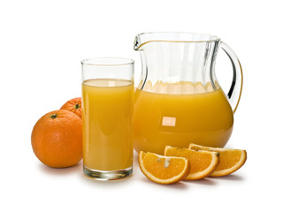 Oranges, juice in glassware