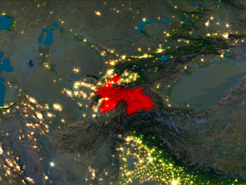 Tajikistan in red at night