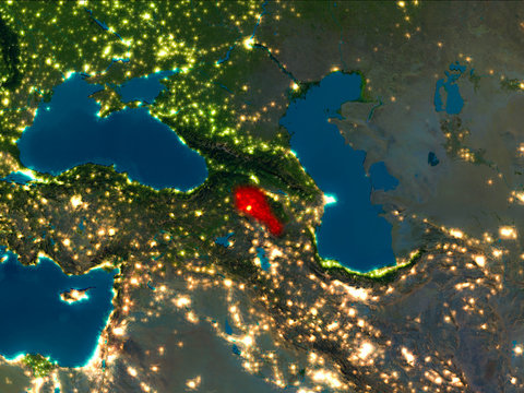 Armenia in red at night