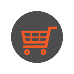 Orange shopping cart button. Vector icon.