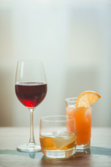 Alcohol drinks on light background 