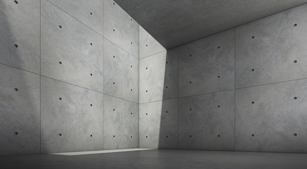 Abstract of architecture space with rhythm of concrete block and light and shadow of the sun,3D render