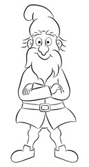 Cartoon Gartenzwerg steht mit verschränkten Armen und lächelt