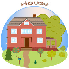 Obraz na płótnie Canvas House. Beautiful home. Detailed colored cottage. House and trees. Vector illustration