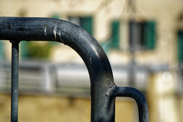 Naklejka premium Fence in public park, safety access in entrance
