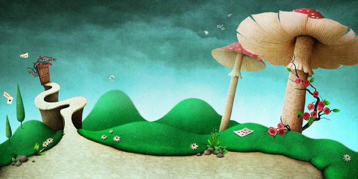 Conceptual fantasy background  for illustration or poster or photo wallpaper  with  story Wonderland 