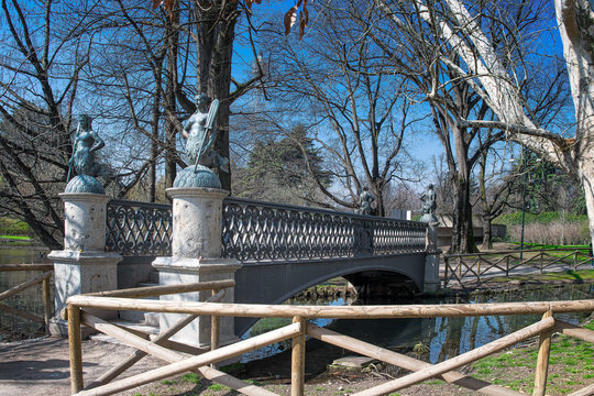 Bridge of the sirenette. Bridge of Mermaid in the Sempione park in Millano Italy