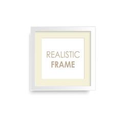 Realistic white wooden photo frame. Vector.