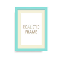 Realistic blue wooden photo frame. Vector.