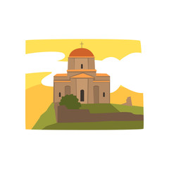 Holy Trinity Cathedral of Tbilisi. Georgian Orthodox church. Historic building of Georgia. Religious architecture. Flat vector icon