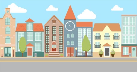 Cute illustration of skyline with small buildings