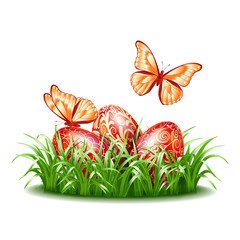 Easter background with eggs in grass