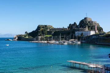 Naklejka premium The Old Venetian Fortress in Kerkyra, Corfu island, Greece. View from the sea.