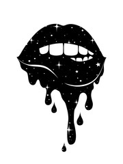 Obraz premium Streszczenie fantasy ręcznie rysowane kobieta gryząc usta sexy. Ilustracja wektorowa na t-shirt, tatuaż, pocztówka.