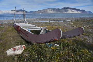 inuit sled on the shore