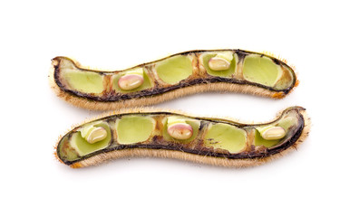 nettles brown pods with on white background(Mucuna pruriens).