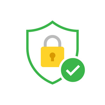 Shield with padlock and check mark. Modern flat vector icon