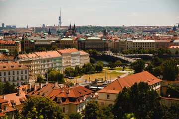 Fototapeta na wymiar view of roofs in old town in Prague, Czech Republic