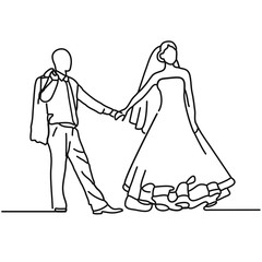 Bride and groom. Wedding. Line drawing. Contour. Graphic design for greeting, card, print.