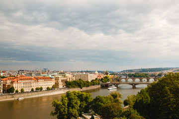 Fototapeta na wymiar PRAGUE,CZECH REPUBLIC - JUNE 23, 2017: bridges on Vltava in Prague, Czech Republic
