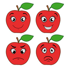 cartoon Apple with emotions. set of four illustrations