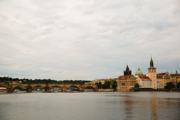 PRAGUE,CZECH REPUBLIC - JUNE 23, 2017: Charles bridge on Vltava river in Prague, Czech Republic