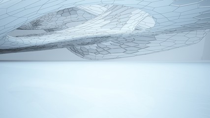Abstract drawing white parametric interior  with window. Polygon colored drawing. 3D illustration and rendering.