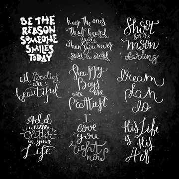 Hand written calligraphy quote motivation for life and happiness on blackboard. For postcard, poster, prints, cards graphic design.