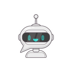 Obraz premium Futuristic machine character. Virtual chat help program. Vector flat line style icon design. Isolated on white background.