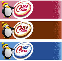 Ice cream package label with Pinguin cartoon