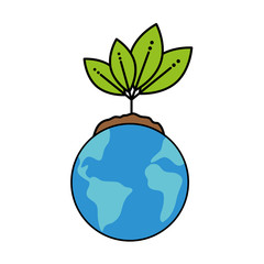 world planet with leafs plant ecology icon vector illustration design