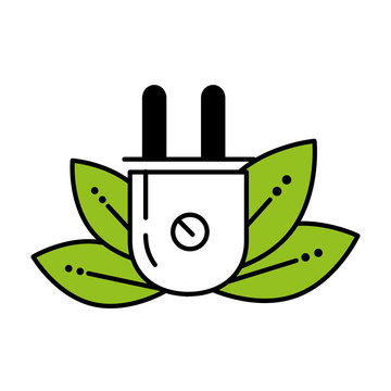 leafs plant with energy connector ecology icon vector illustration design